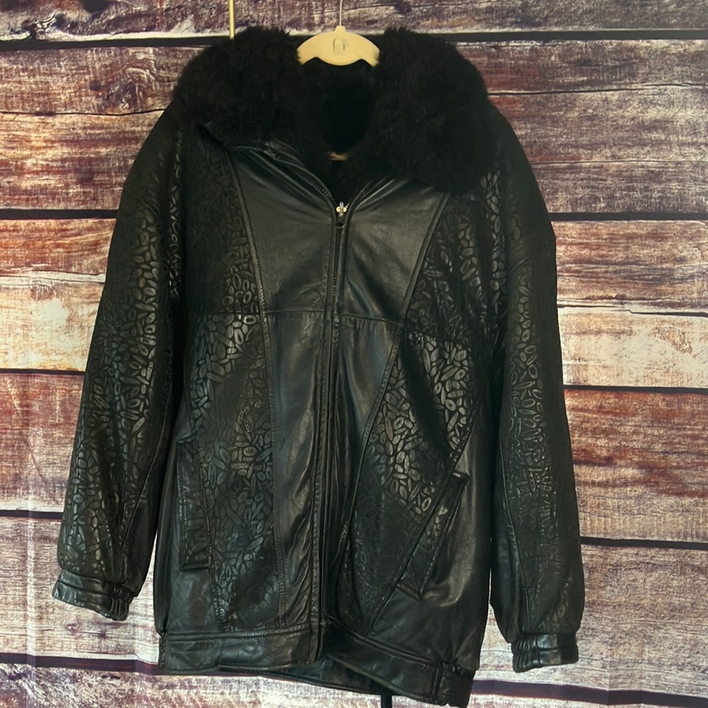 YKK vintage leather and furry coat